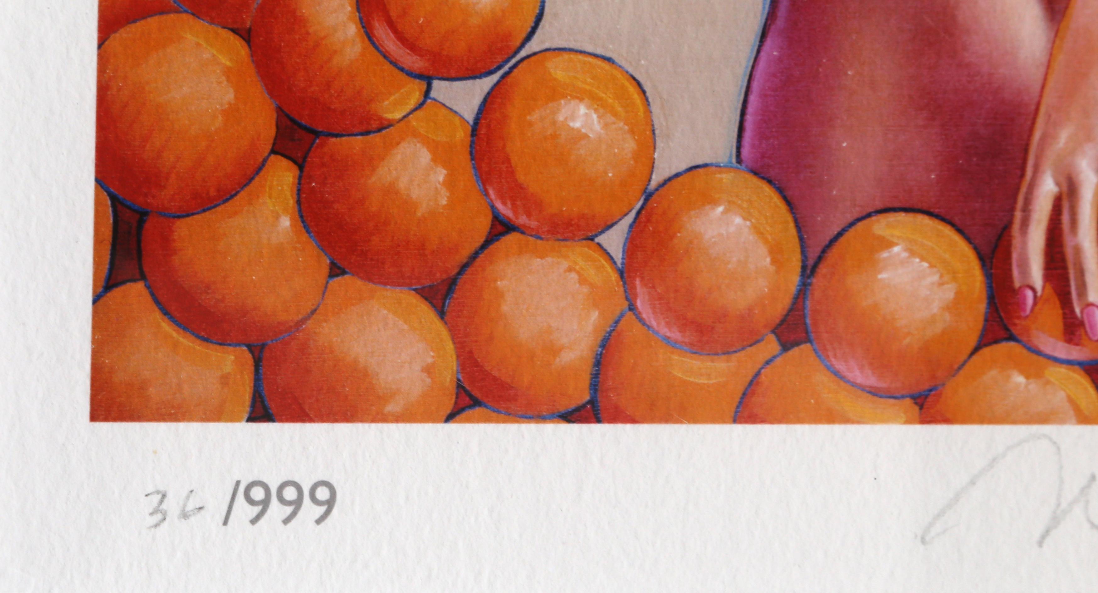 Artist: Mel Ramos, American (1935 - 2018)
Title: Navel Orange
Year: 2013
Medium: Lithograph, signed and numbered in pencil 
Edition: 36/999
Image Size: 8.5 x 7 inches
Frame Size: 19.75 x 15.75 inches
