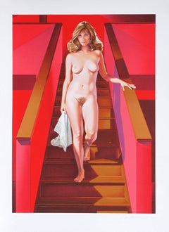 Desnudo bajando una escalera, litografía Pop Art de Mel Ramos