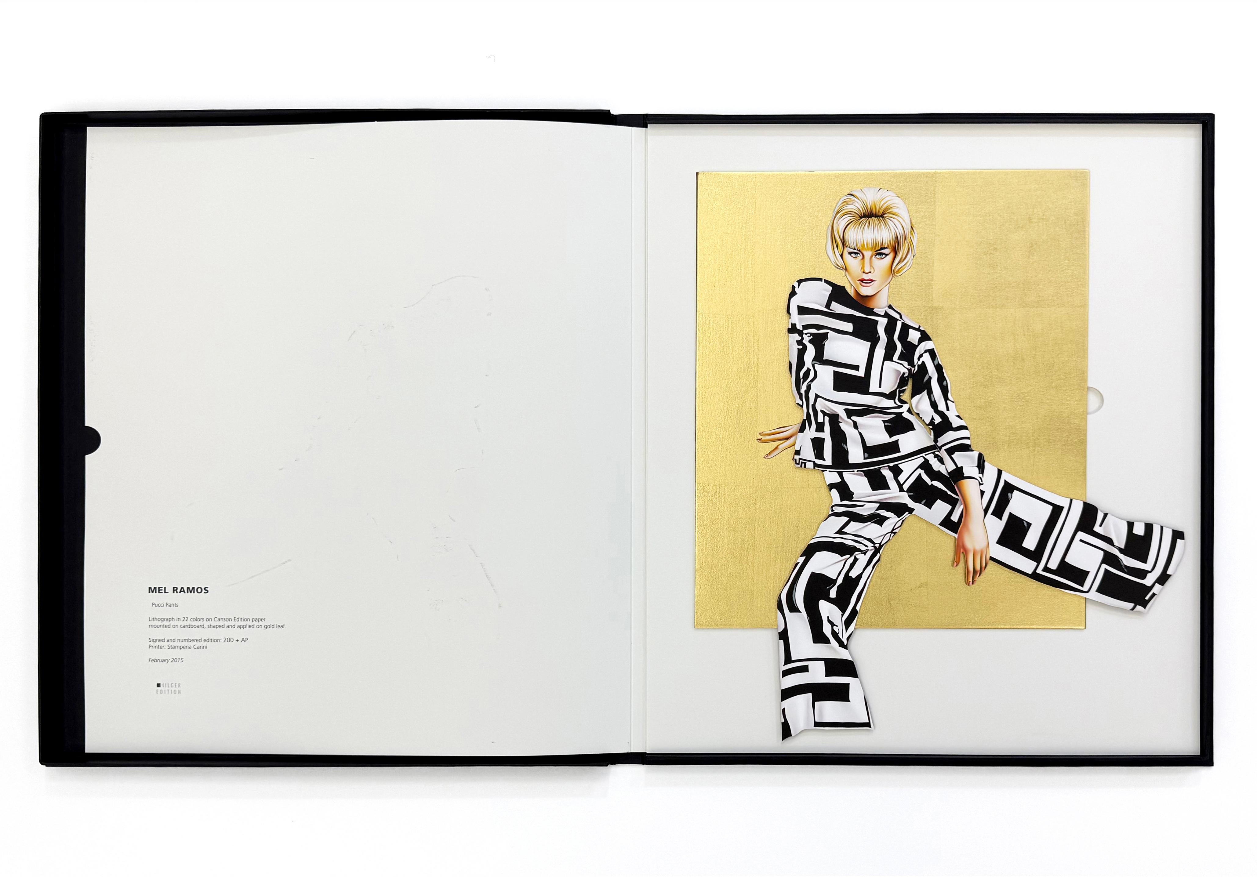 Pantalones Pucci (Litografía con pan de oro) - Portrait Print Blanco de Mel Ramos