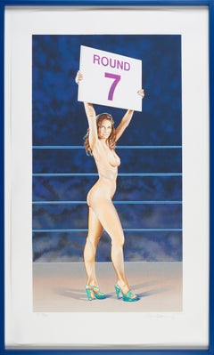 Vintage The Rounder Pop Art Mel Ramos Nude Boxing Print Lithograph blue 