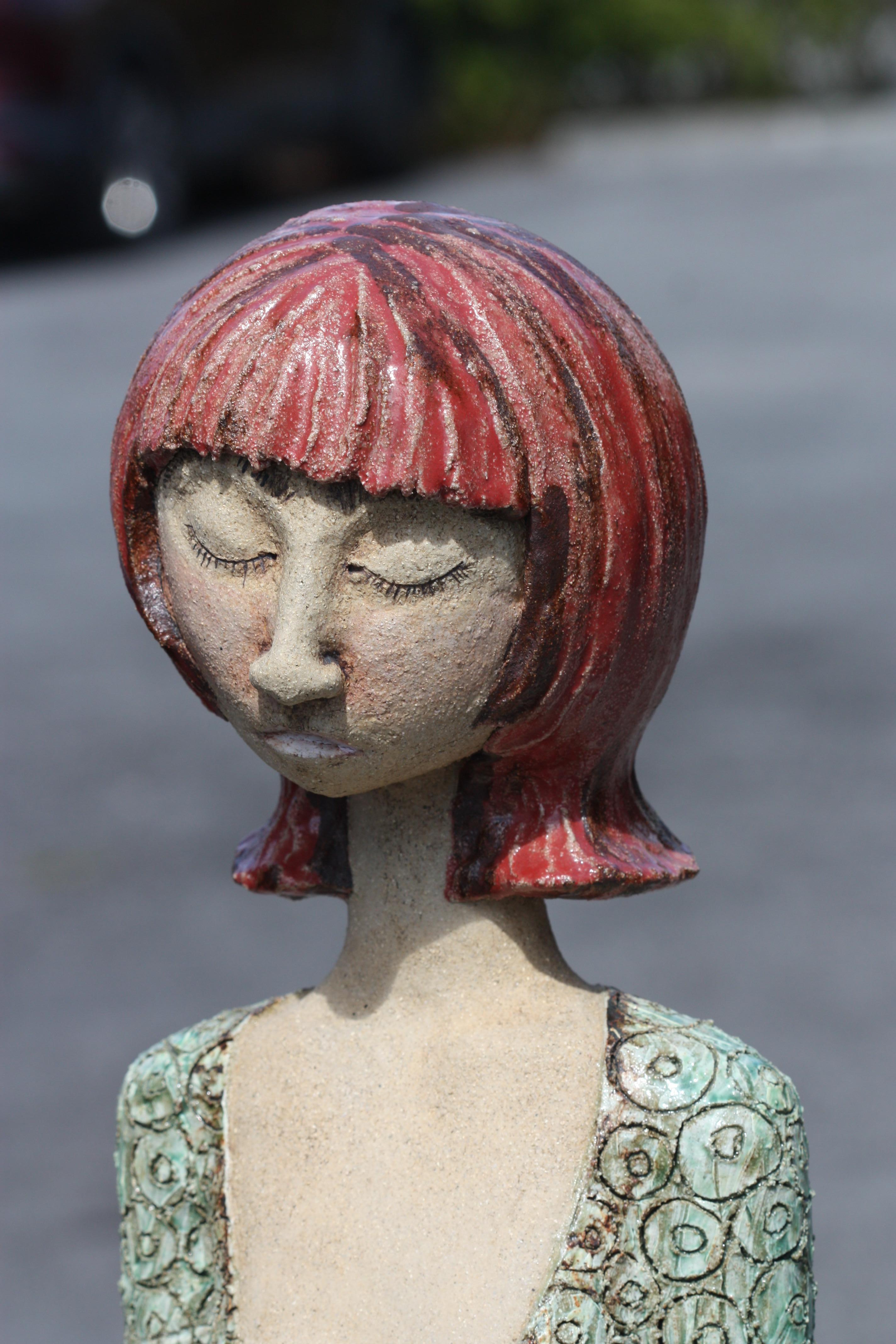 
Mel Rea, (American, b. 1972)
Teacher Teacher, painted stonware, appears unsigned
Height 52 in., Width 18.5 in., Depth 15.5 in.

Provenance: Thomas Riley Galleries, Columbus, OH
Condition Report
Good condition