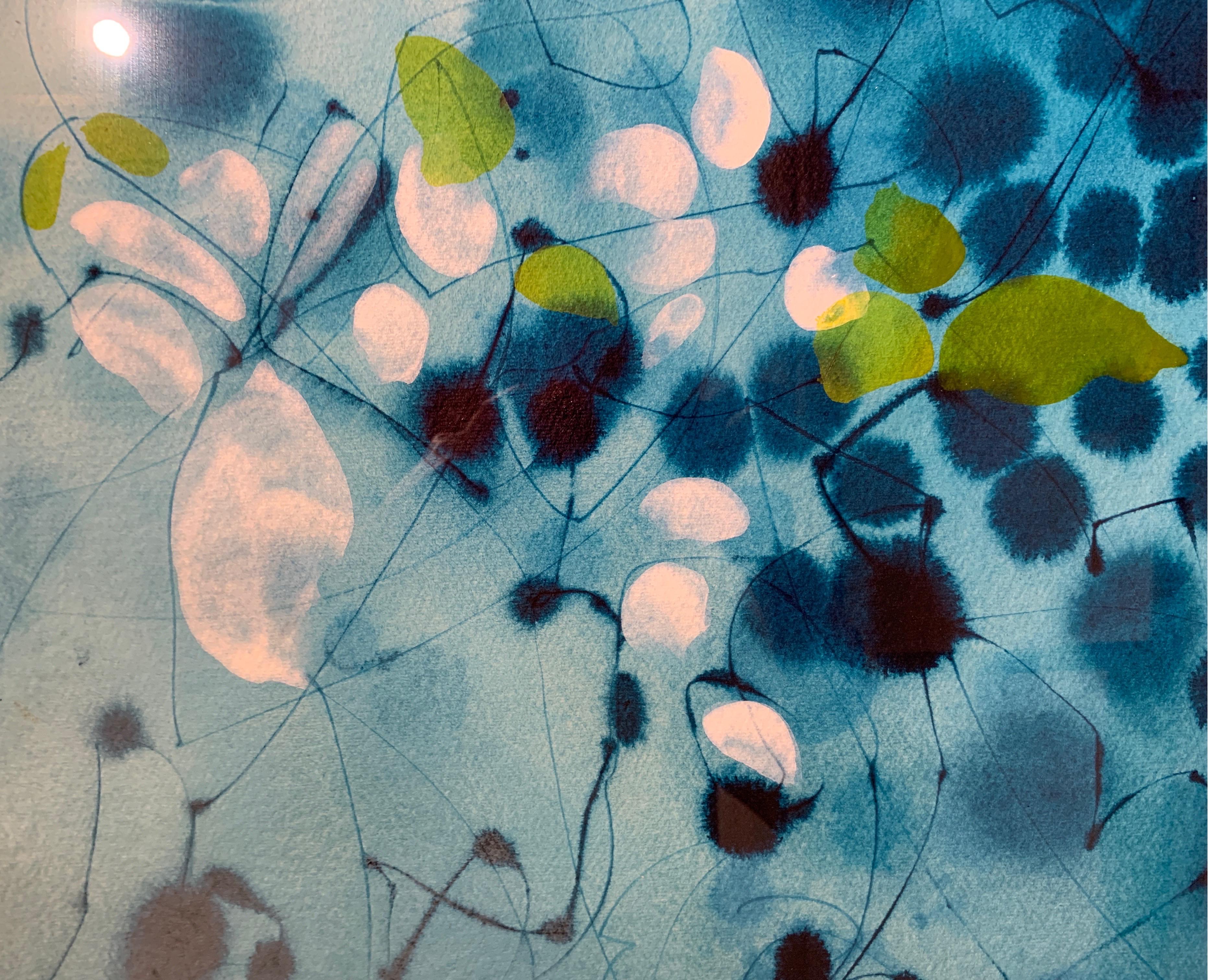 Blue #15, Mel Rea Botanical Abstract Ink, Acrylic and Powdered Graphite on Paper 3