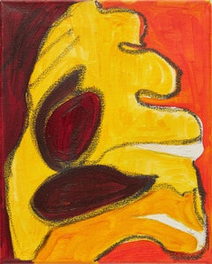"Body Abstraction no. 1", contemporary red & yellow abstract painting of a body