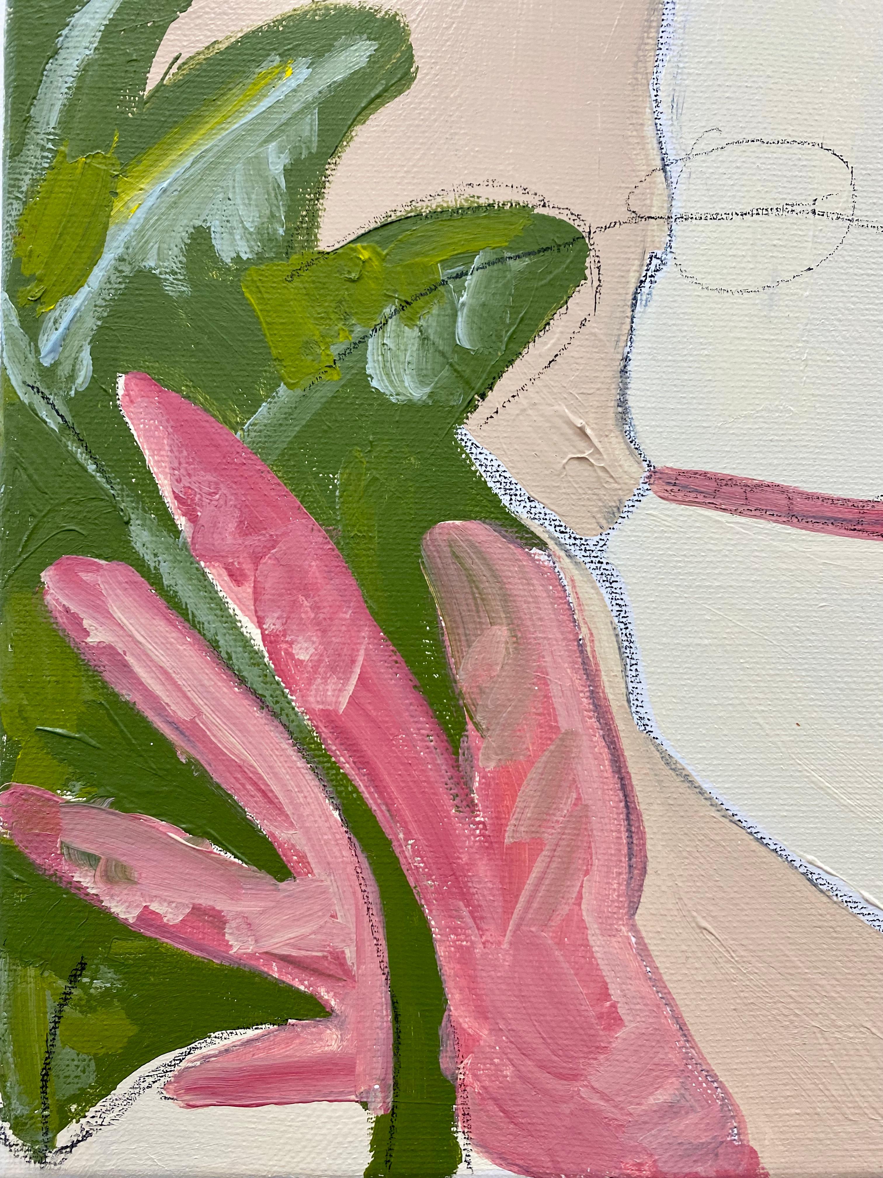 « Body Abstraction n° 19 », peinture abstraite contemporaine de corps crème et vert - Abstrait Painting par Mel Reese