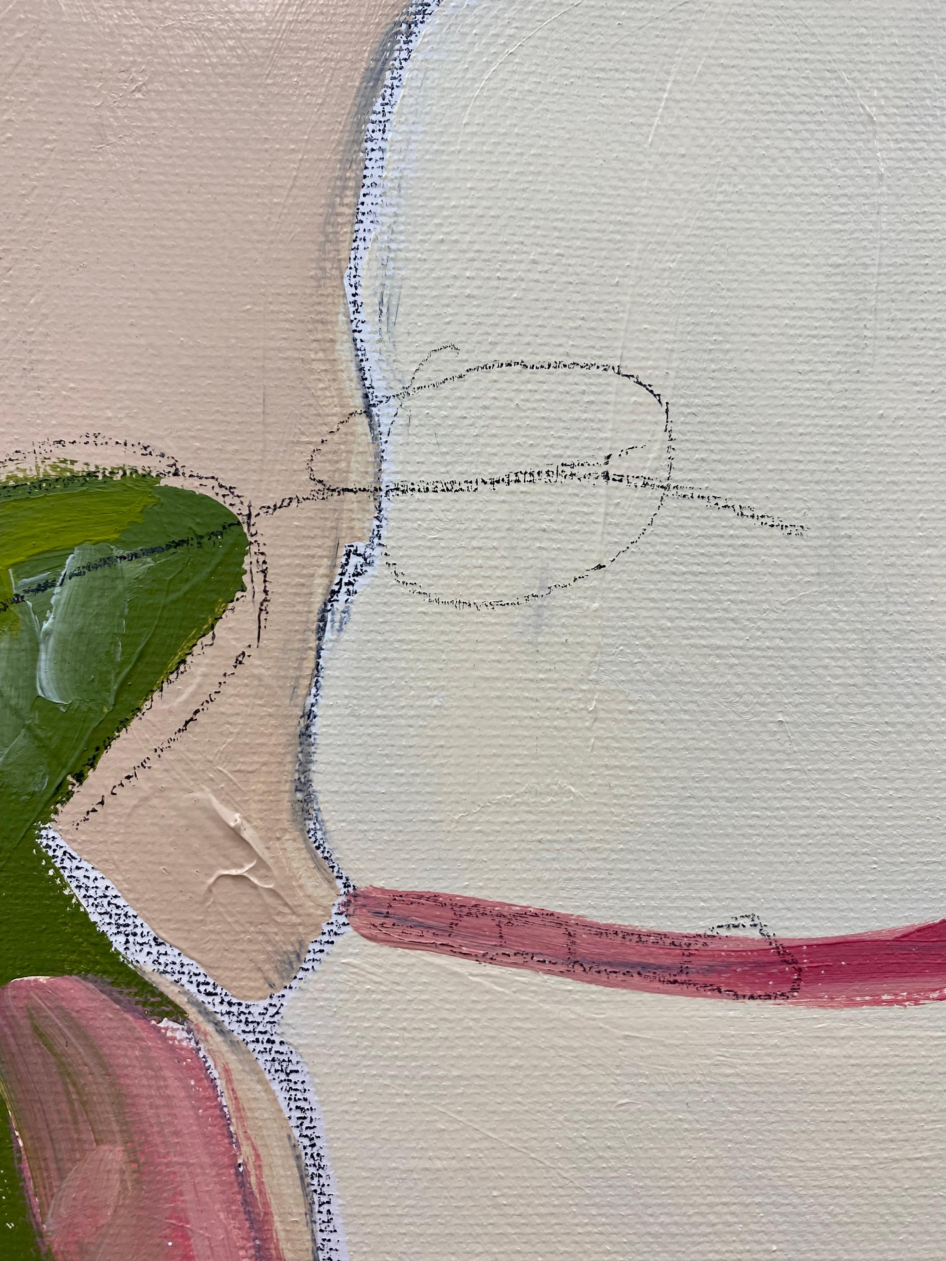 « Body Abstraction n° 19 », peinture abstraite contemporaine de corps crème et vert - Blanc Abstract Painting par Mel Reese