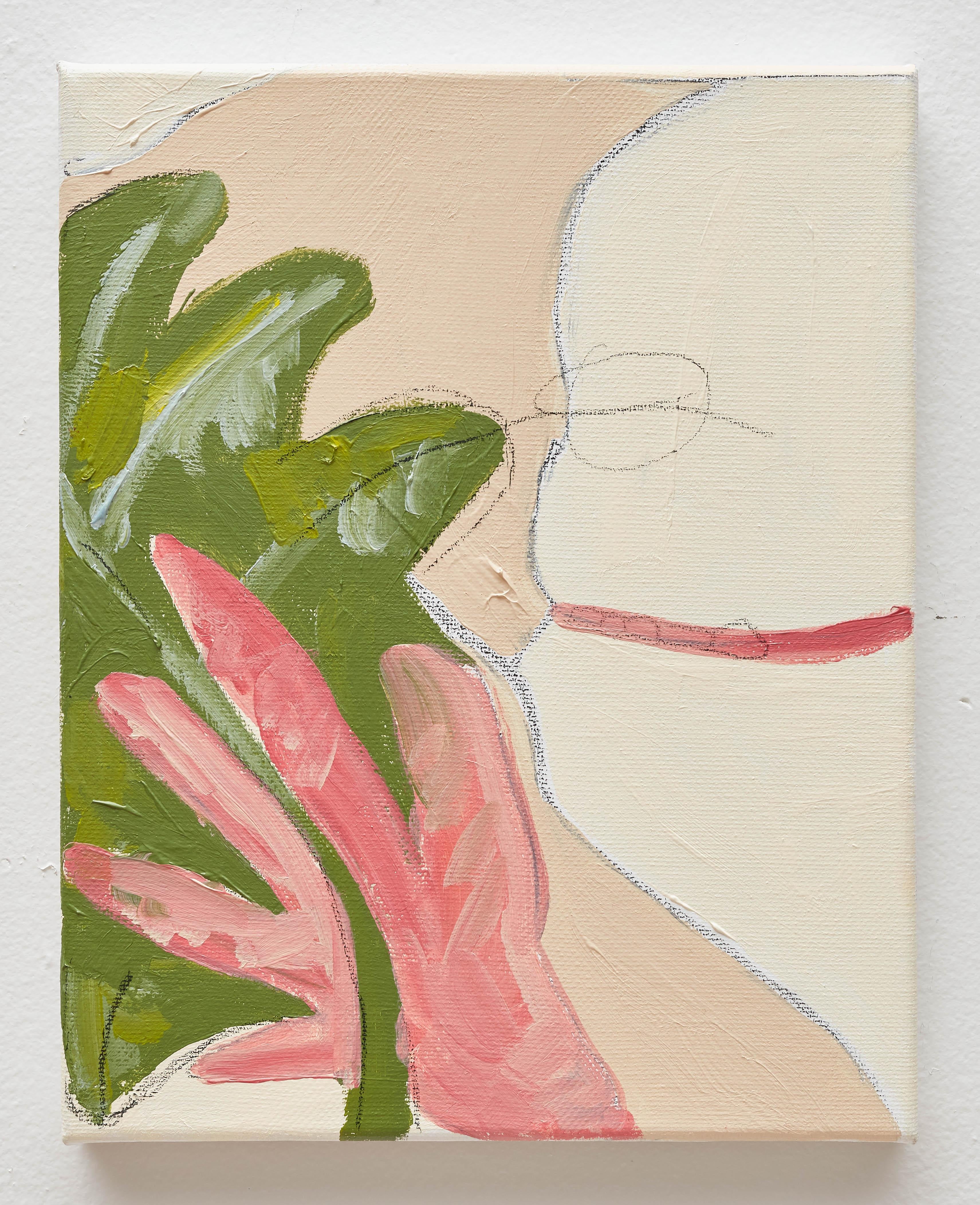 « Body Abstraction n° 19 », peinture abstraite contemporaine de corps crème et vert en vente 1