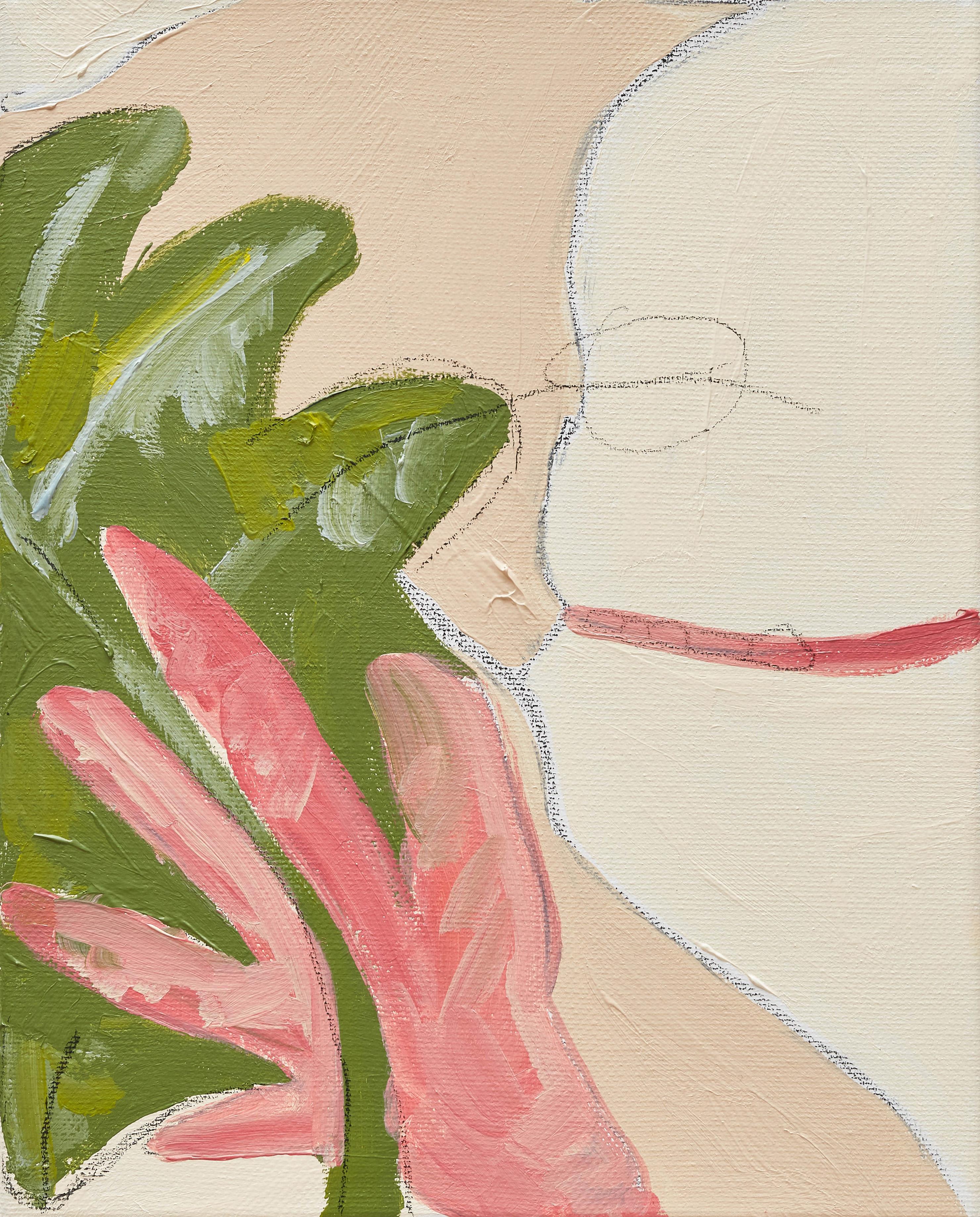 Abstract Painting Mel Reese - « Body Abstraction n° 19 », peinture abstraite contemporaine de corps crème et vert