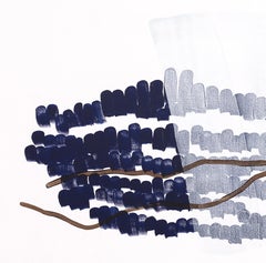 "Frozen Tracks", paysage abstrait contemporain acrylique sur toile, bleu glacé