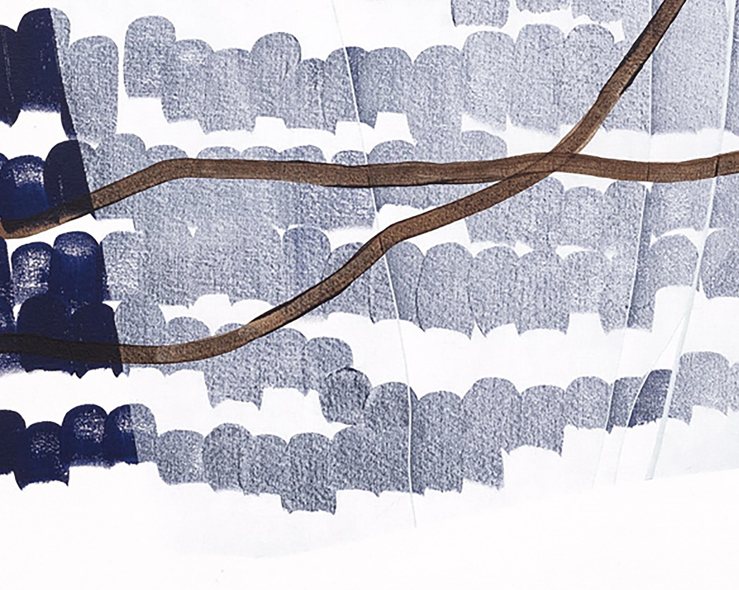 „Frozen Tracks“, zeitgenössisches abstraktes Landschaftsgemälde aus Acryl auf Leinwand, icyblau (Abstrakt), Painting, von Mel Reese