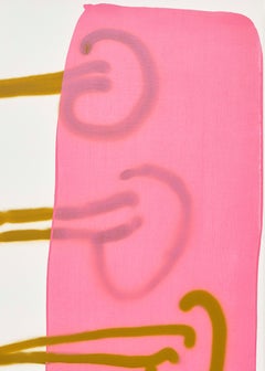 "Misogyny", contemporary political pink & ochre abstract acrylic & spray paint