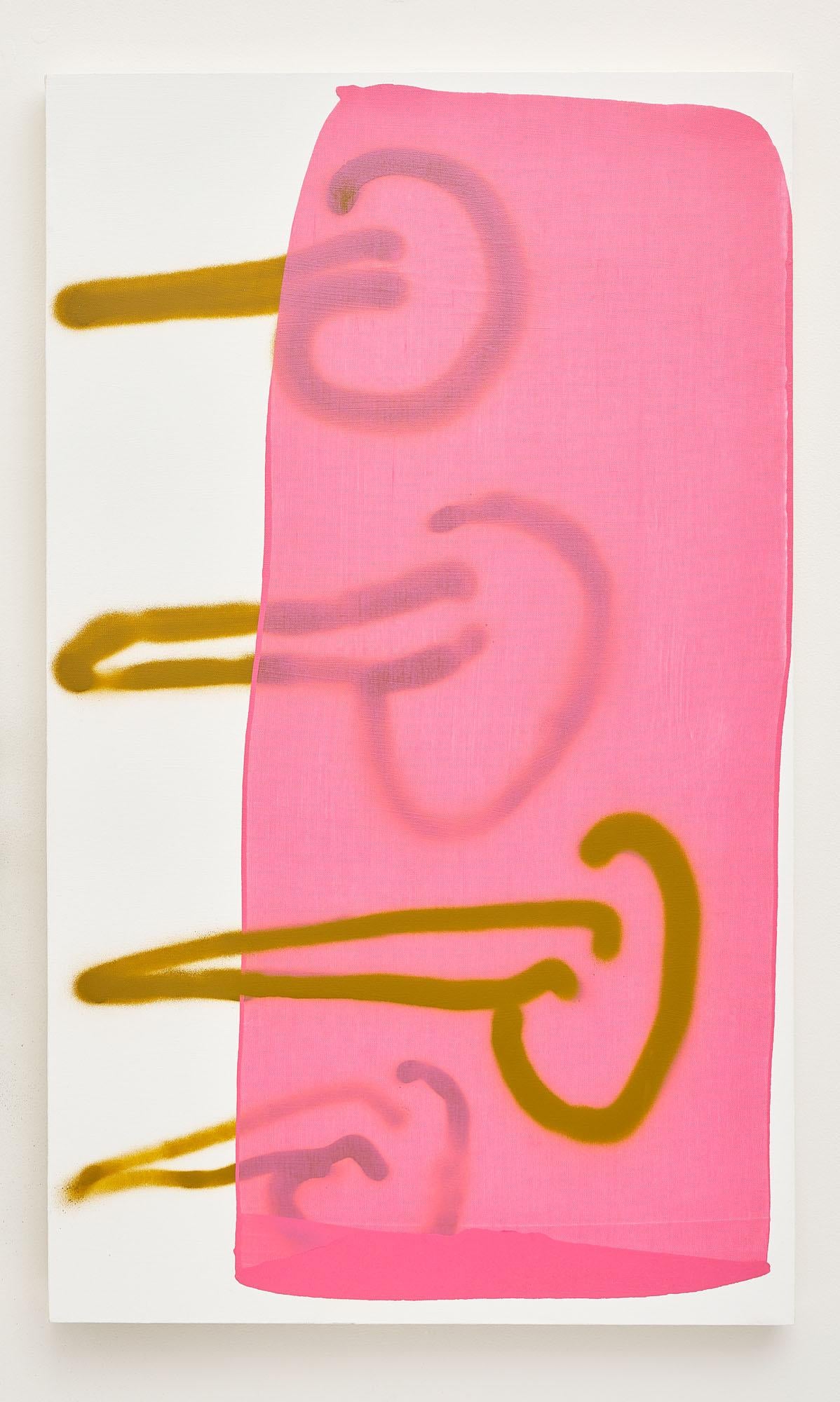 „“Misogyny“, zeitgenössische politische abstrakte Acryl- und Sprühfarbe in Rosa und Ockerfarbe im Angebot 4