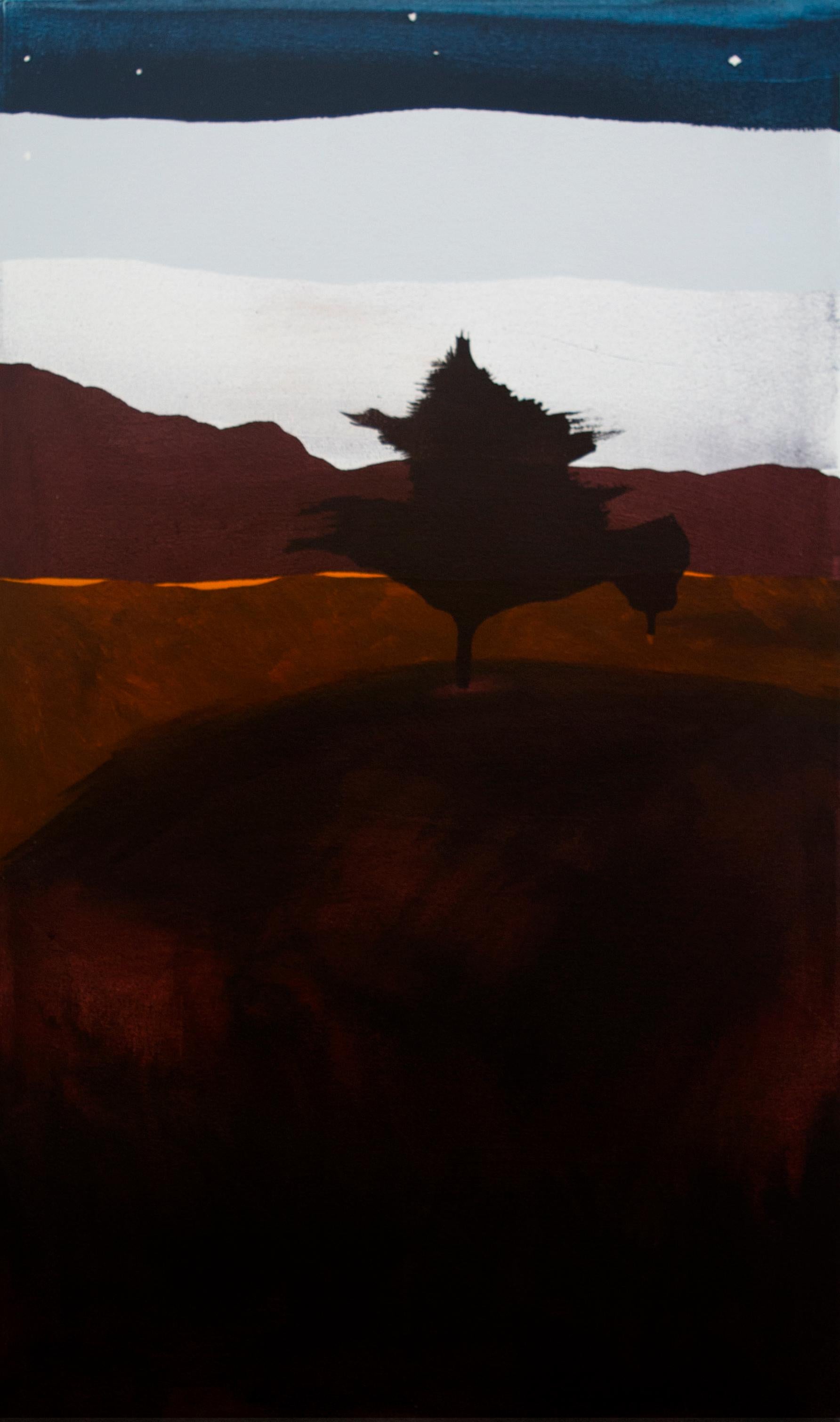 Mel Reese Landscape Painting - "Night Walk IV", contemporary abstract night landscape in acrylic on canvas