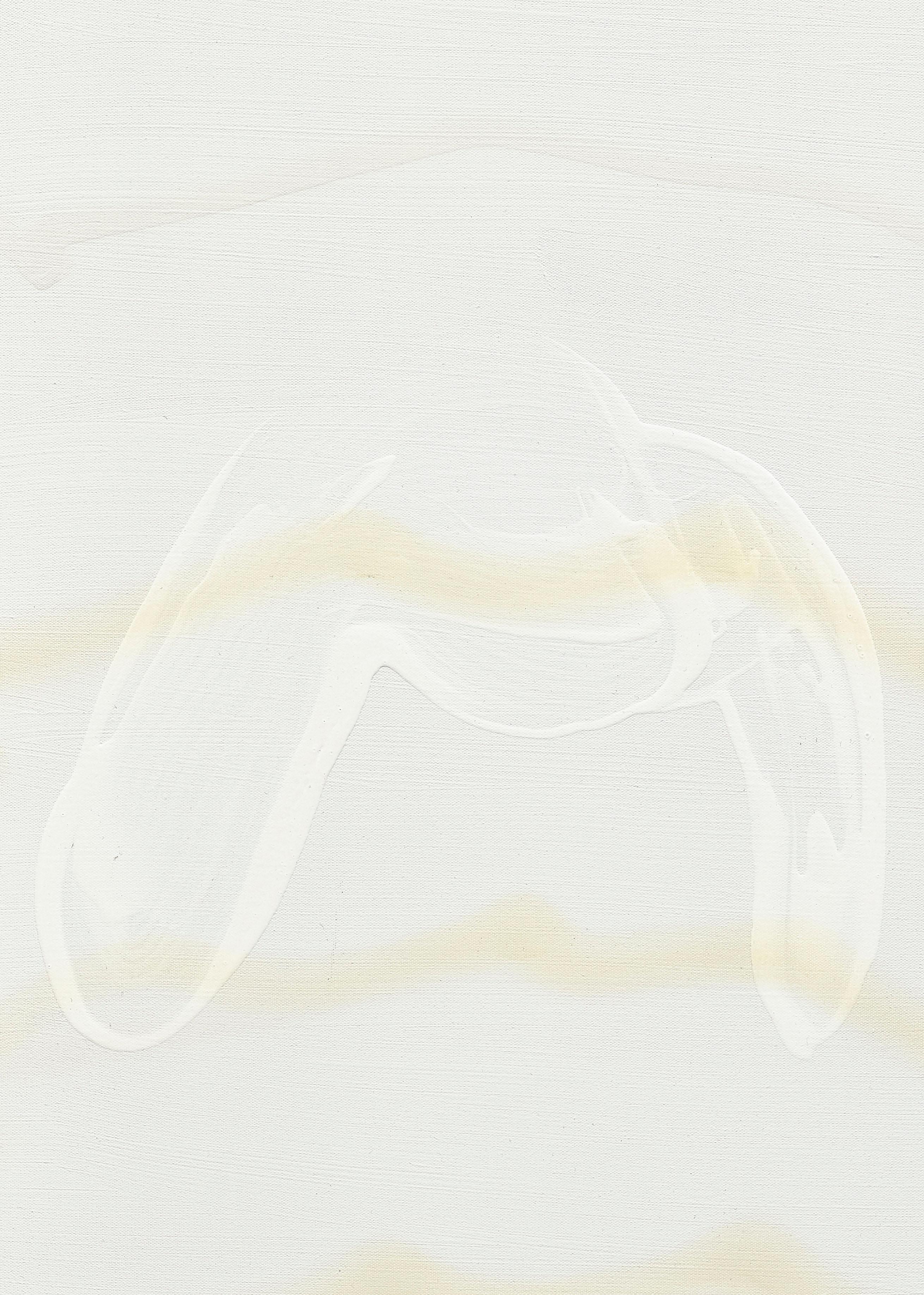 Zeitgenössisches abstraktes „Pence“-Gemälde aus Acryl und Sprühfarbe, ganz weiß – Painting von Mel Reese