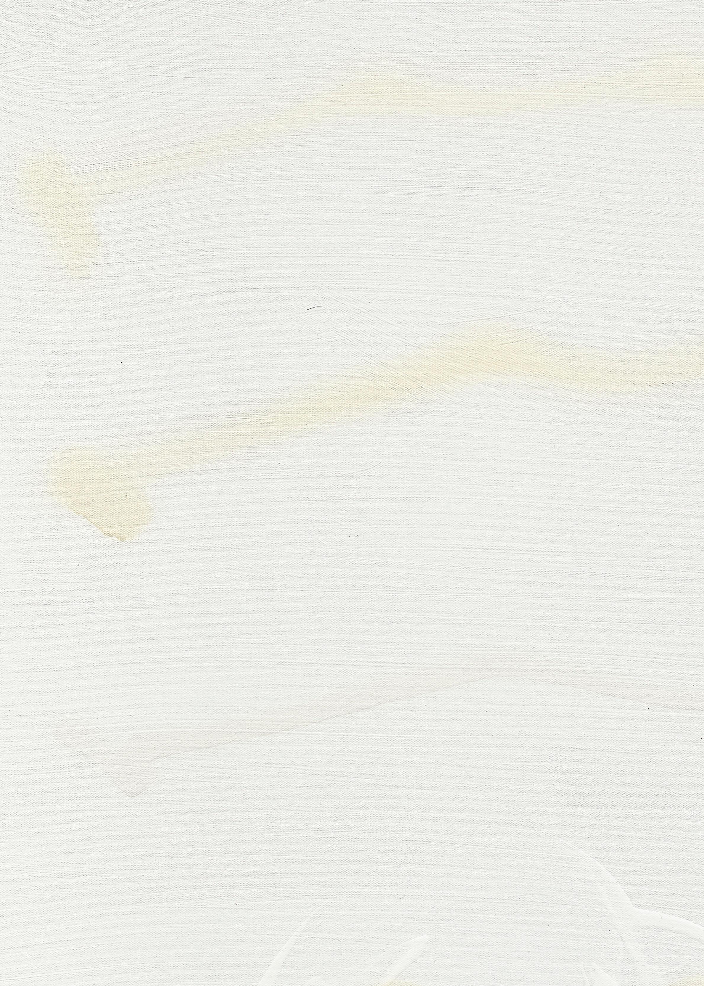 Zeitgenössisches abstraktes „Pence“-Gemälde aus Acryl und Sprühfarbe, ganz weiß (Weiß), Figurative Painting, von Mel Reese