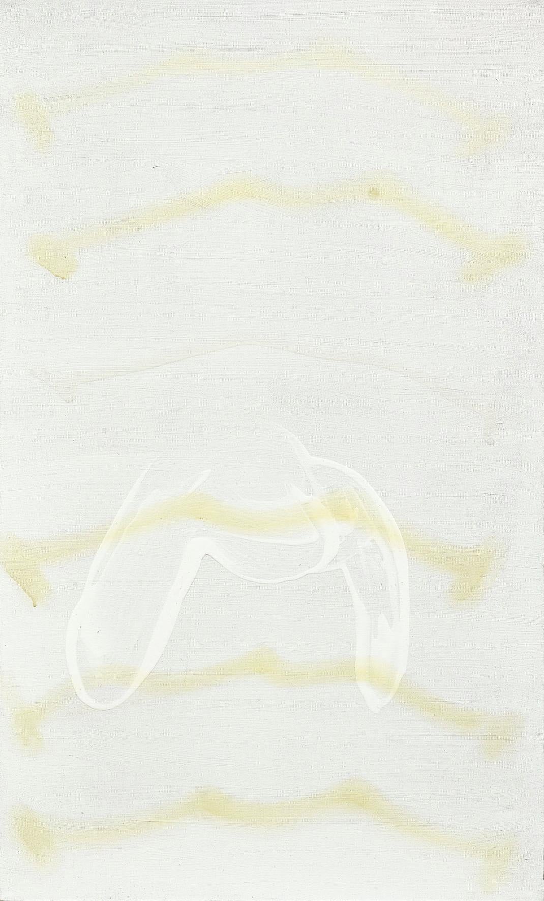 Mel Reese Figurative Painting - "Pence", contemporary all white abstract acrylic & spray paint painting