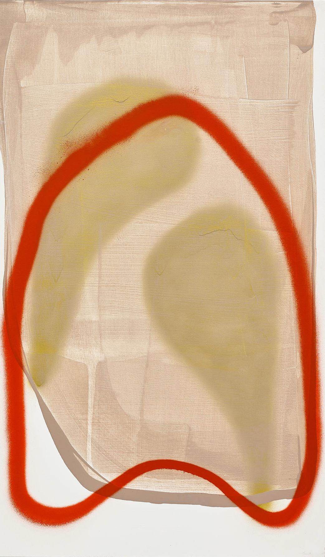 "Planned Parenthood", peinture acrylique et aérosol abstraite contemporaine rouge et feu chaud.