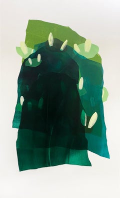 "Rhododendron Bush", contemporary abstract landscape acrylic on canvas, green