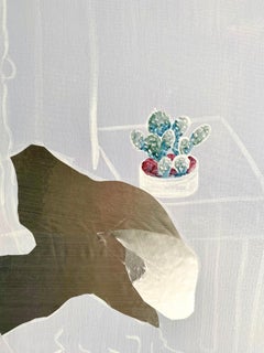 « Sarah », peinture de personnages et collage mylar d'une femme nue allongée sur un lit