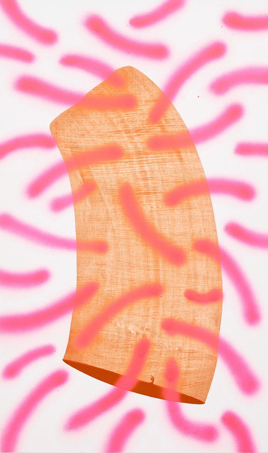 Mel Reese Abstract Painting – "Sexual Pleasure", zeitgenössische abstrakte Acryl- und Sprühfarbe in Pink und Orange