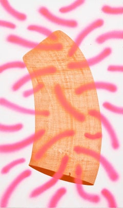 "Sexual Pleasure", acrylique abstraite contemporaine rose vif et orange et peinture en aérosol.