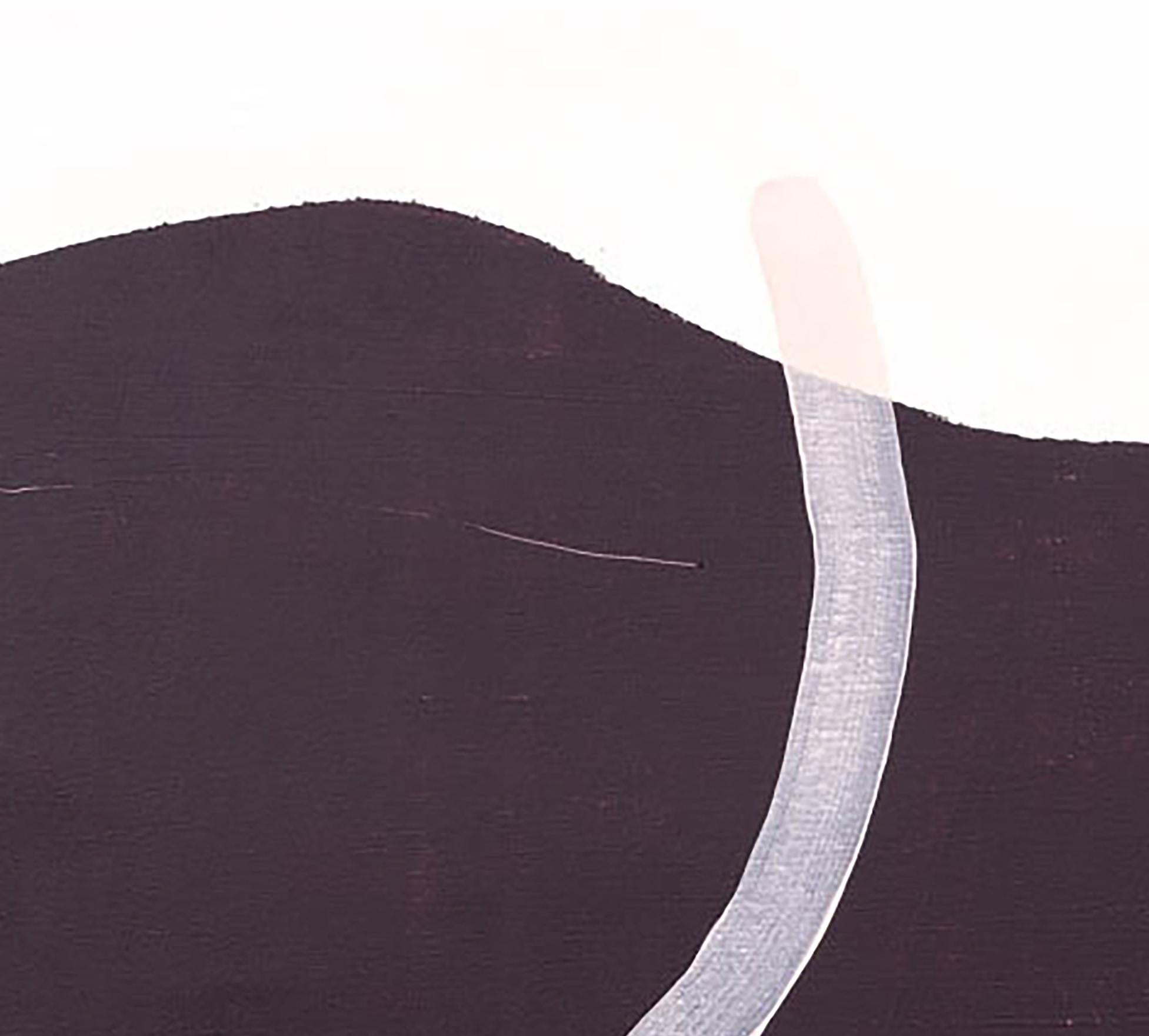 „Slick“, zeitgenössisches abstraktes Landschafts-Acryl auf Leinwand, tief lila und rosa (Schwarz), Landscape Painting, von Mel Reese