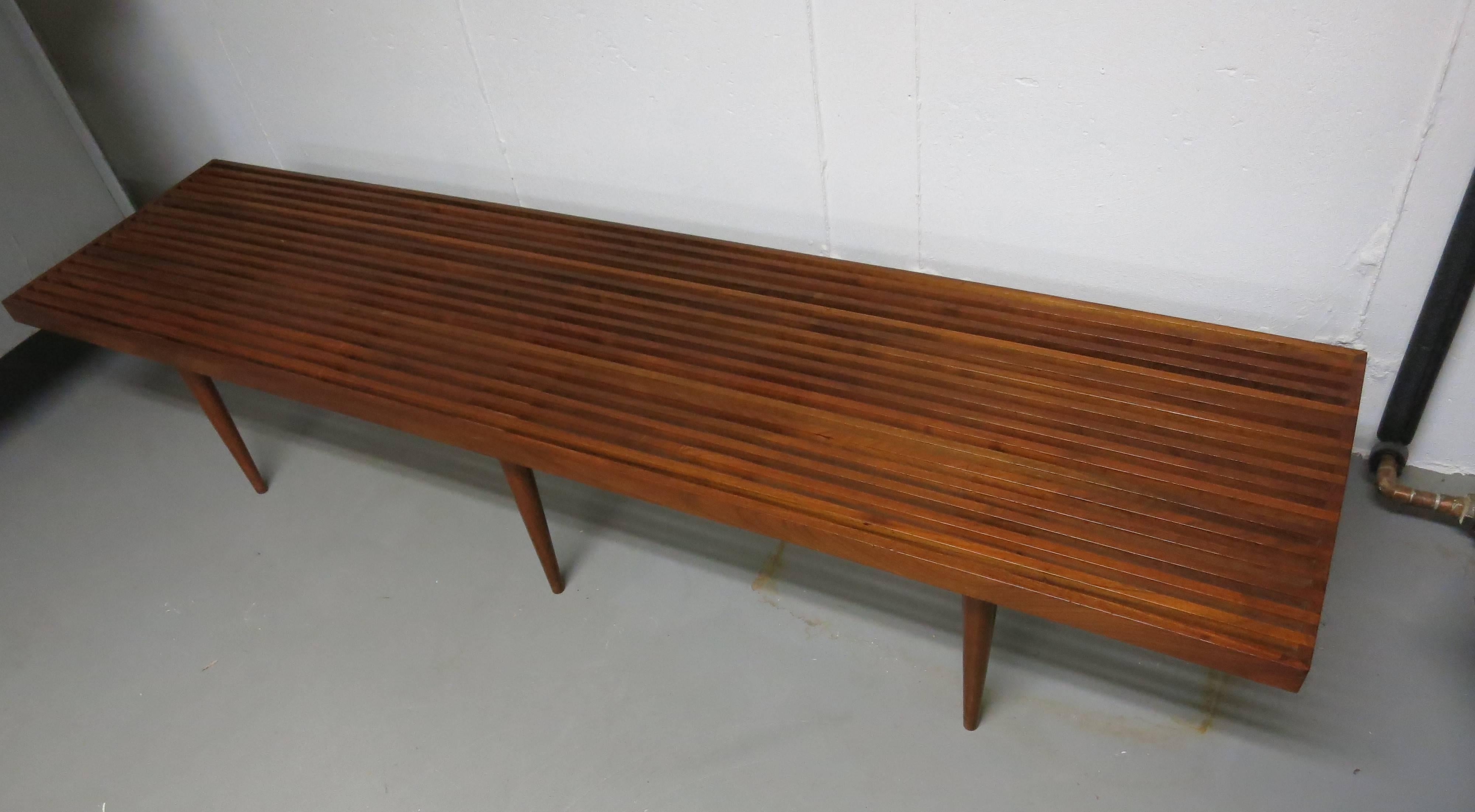 Mid-Century Modern Mel Smilow Long Bench, 1950s MidCentury Slat Bench