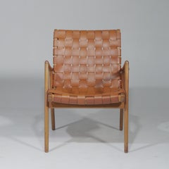 Mel Smilow Mid-Century Modern Woven Leather and Walnut Armchair