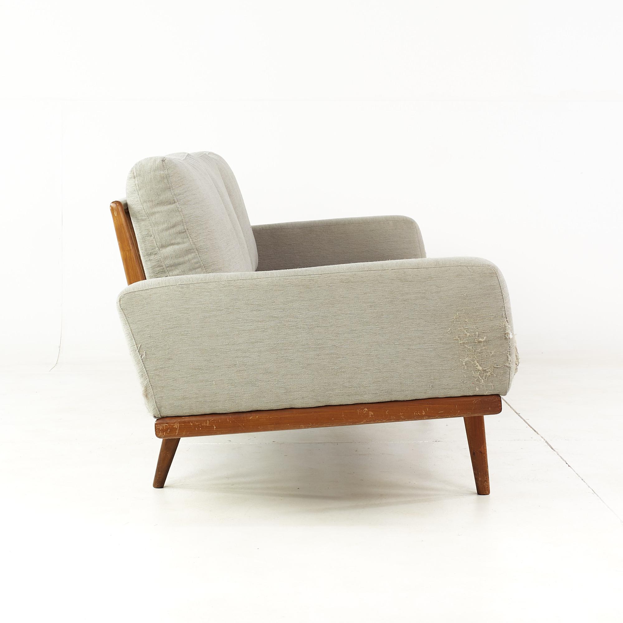 Upholstery Mel Smilow Mid-Century Walnut Rail Back Sofa For Sale
