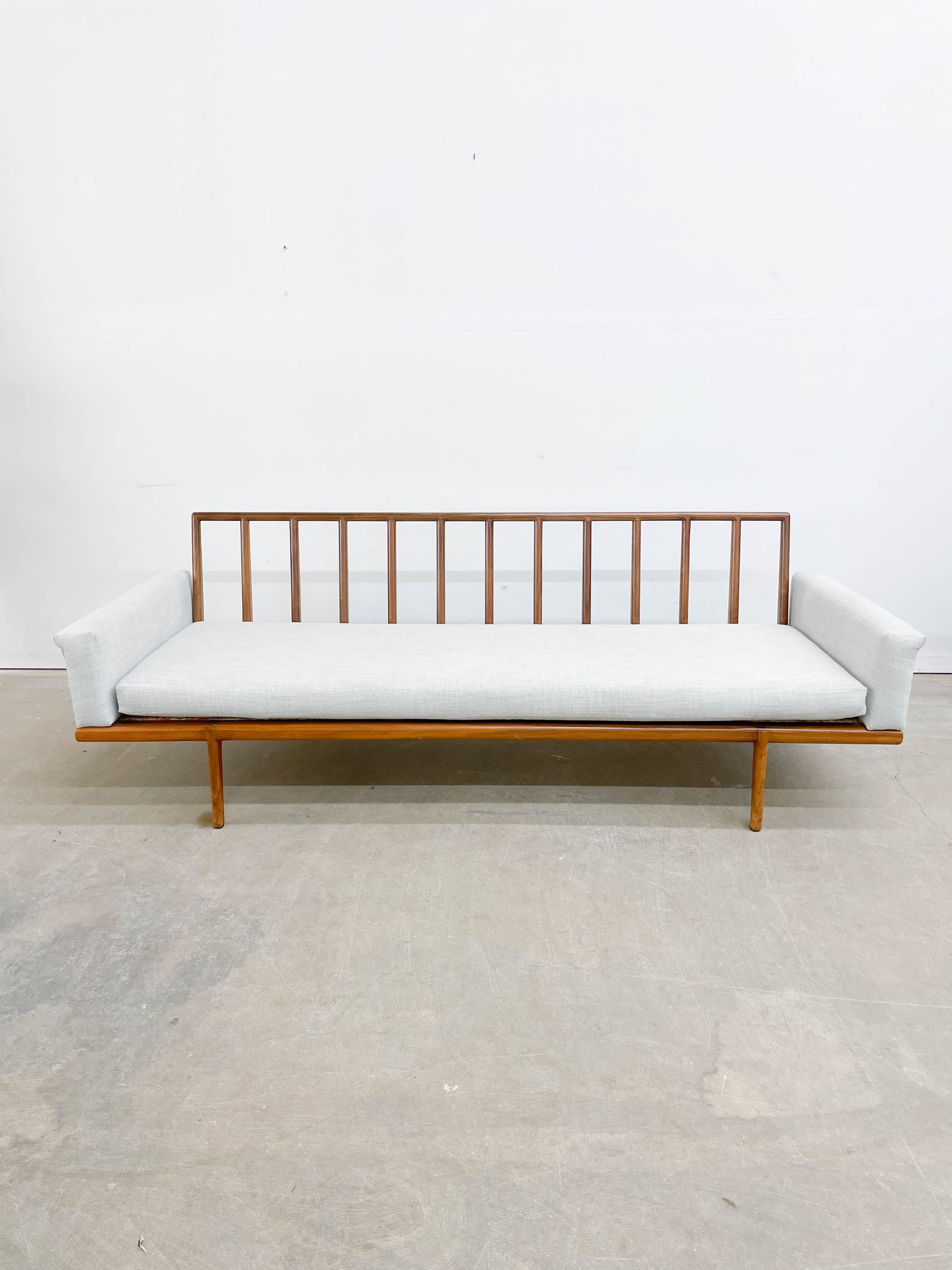 Admire this sleek vintage Mid-Century Modern sofa designed by Mel Smilow in the 1960s! Smilow designed this for his company Smilow-Thielle, a socially progressive furniture manufacturer and retailer with designs meant to be durable and stand the