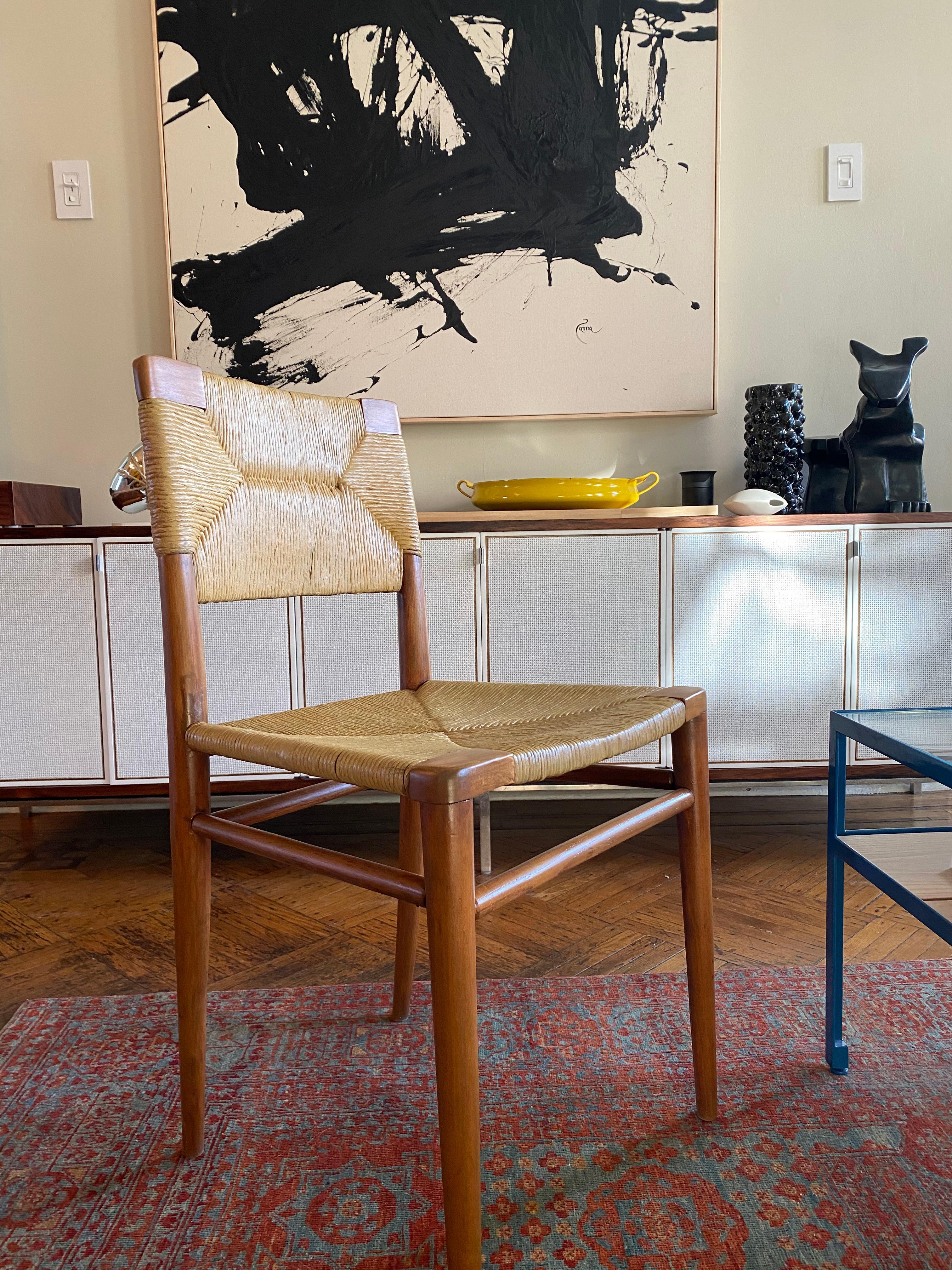 Mid-Century Modern Mel Smilow Rush and Walnut Dining Chair