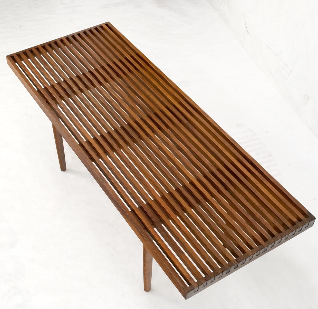 American Mel Smilow Slatted Solid Walnut Mid-Century Modern Bench on Tapered Dowel Legs For Sale