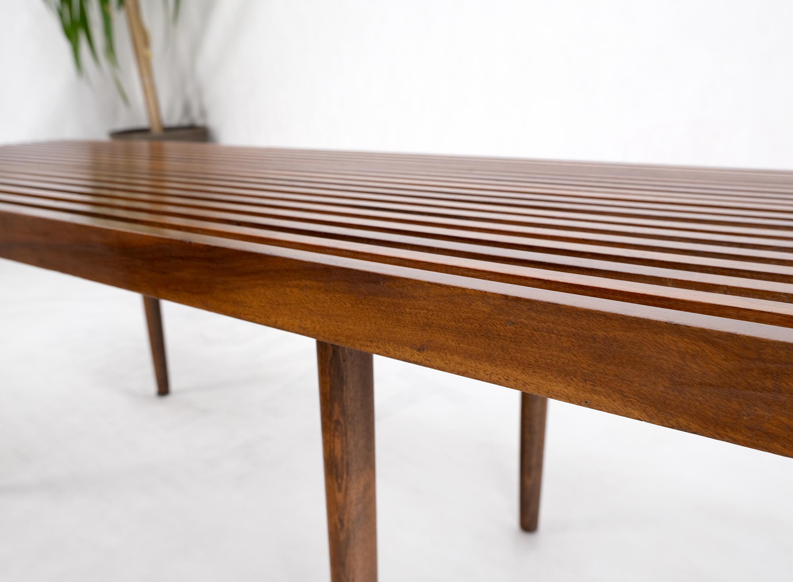 20th Century Mel Smilow Slatted Solid Walnut Mid-Century Modern Bench on Tapered Dowel Legs For Sale