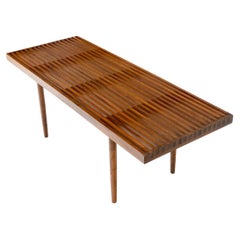 Mel Smilow Slatted Solid Walnut Mid-Century Modern Bench on Tapered Dowel Legs