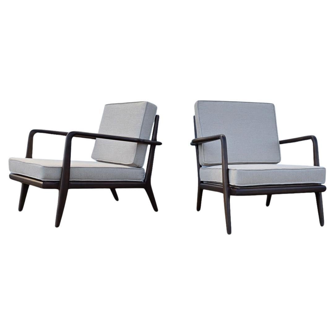 Mel Smilow Walnut Rail Back Lounge Chairs