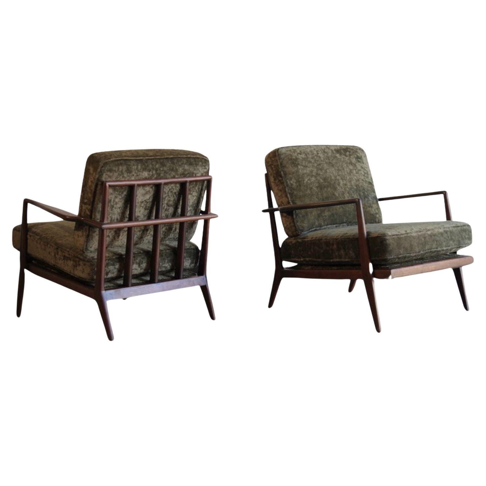 Mel Smilow Walnut Rail Back Lounge Chairs, Model WAC 33, C. 1950s