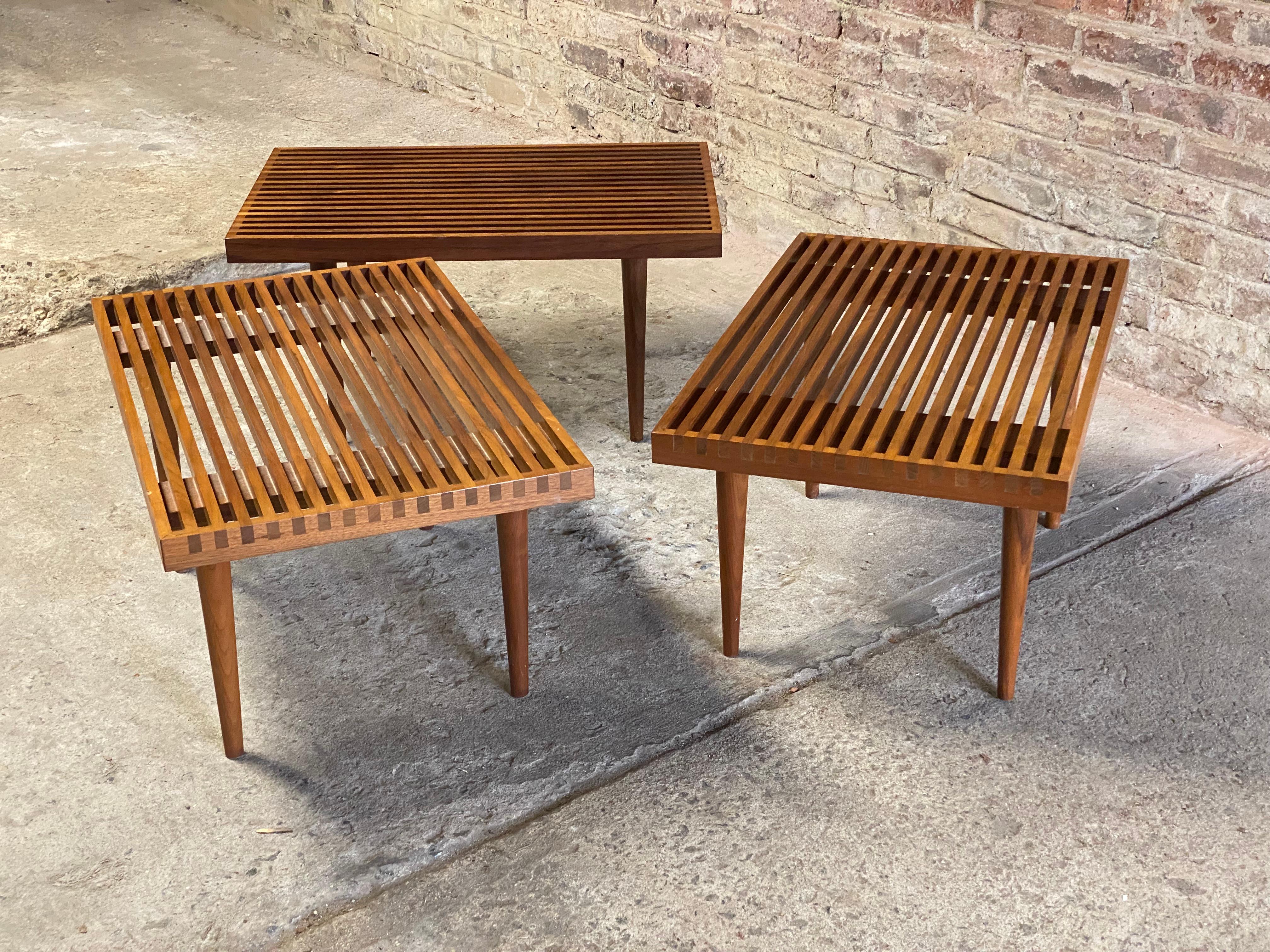 Mid-Century Modern Mel Smilow Walnut Slat Tables, A Set of Three For Sale
