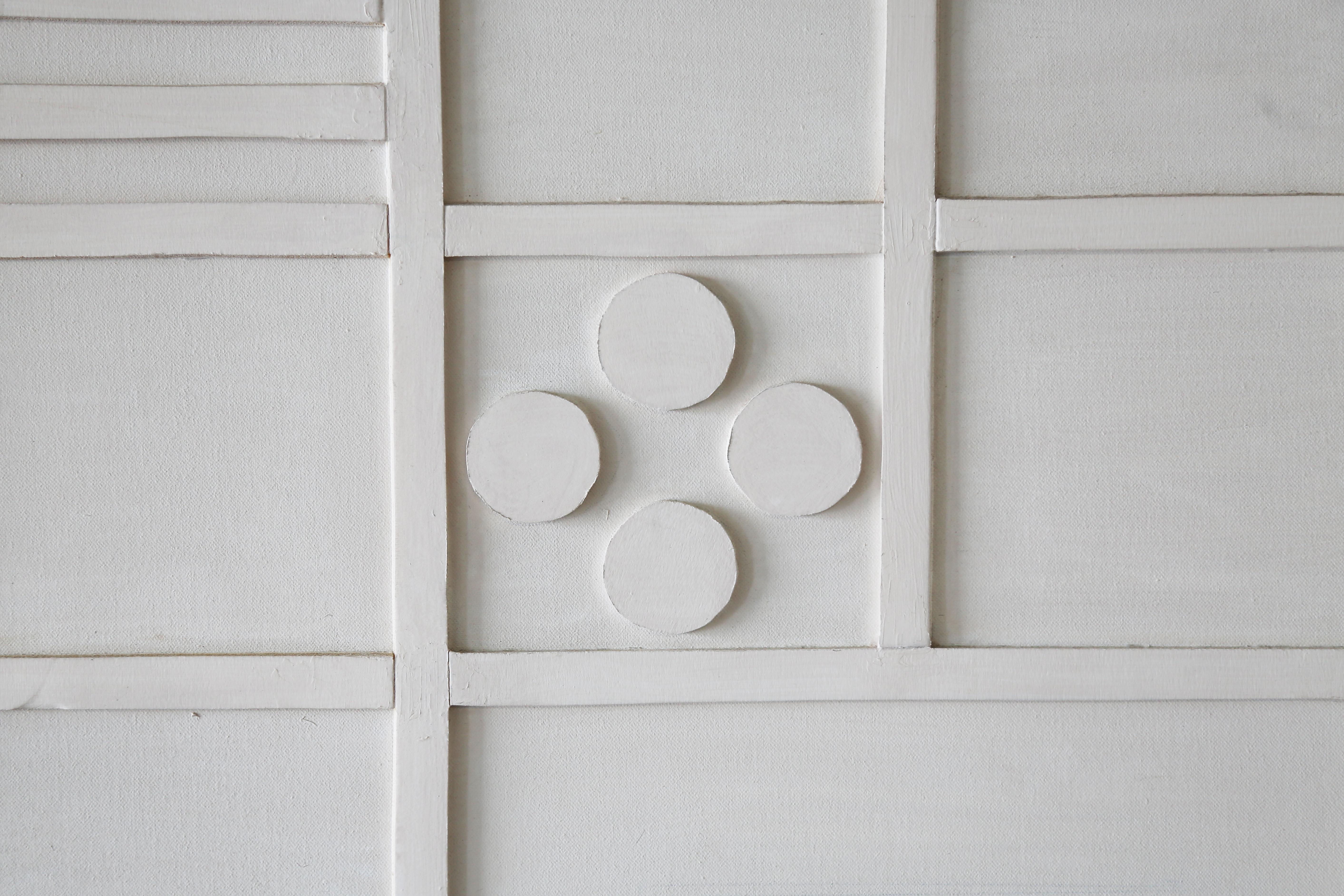 Mel Smilow Retícula abstracta blanca Óleo sobre lienzo Ensamblaje 1988 Moderno de mediados de siglo en venta