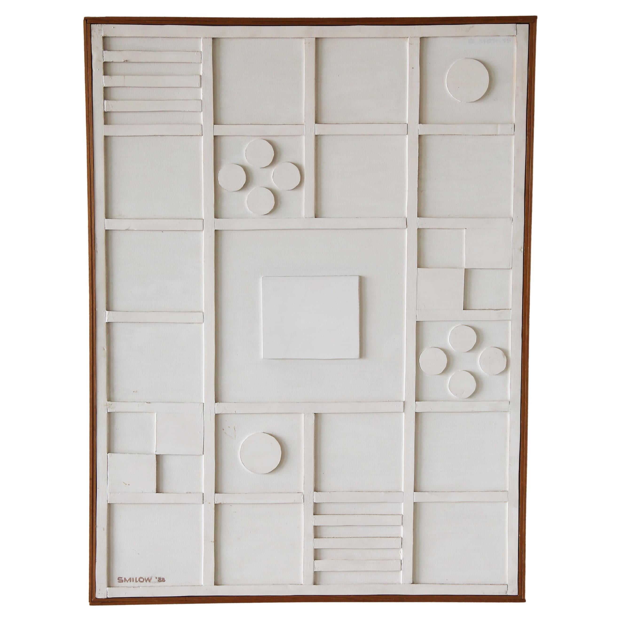 Mel Smilow Retícula abstracta blanca Óleo sobre lienzo Ensamblaje 1988 en venta