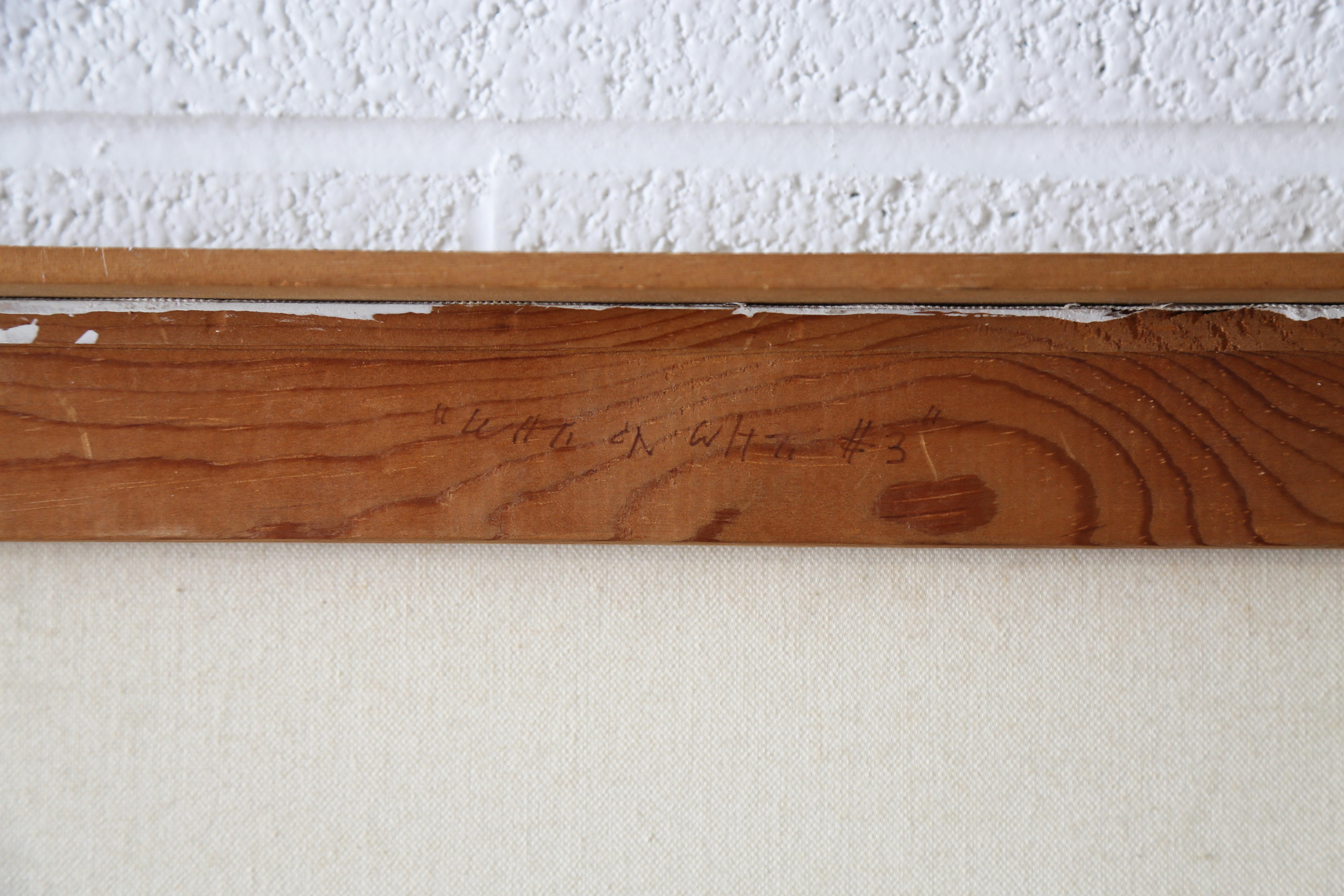Mel Smilow Weißes abstraktes Ölgemälde auf Leinwand, Assemblage 1988 (Ende des 20. Jahrhunderts) im Angebot