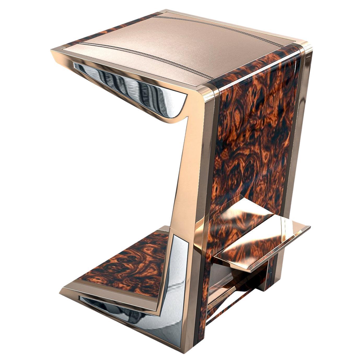 "Melagrana" Bar Stool with Burl Walnut, Stainless Steel and Bronze, Istanbul For Sale