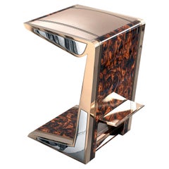 "Melagrana" Bar Stool with Burl Walnut, Stainless Steel and Bronze, Istanbul