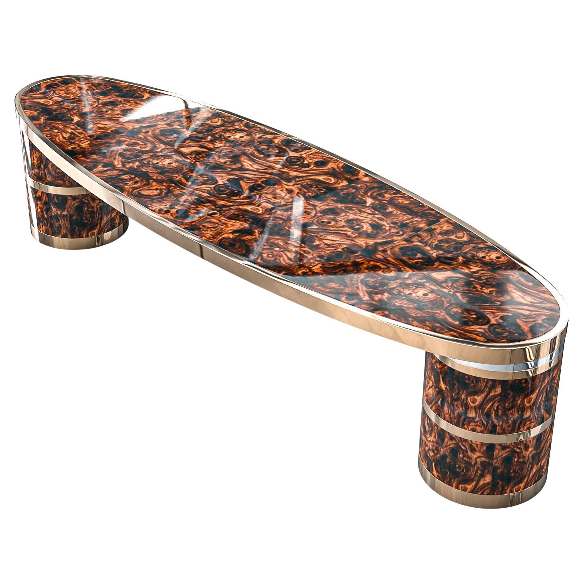 "Melagrana" Coffee Table with Burl Walnut and Bronze Details, Istanbul For Sale