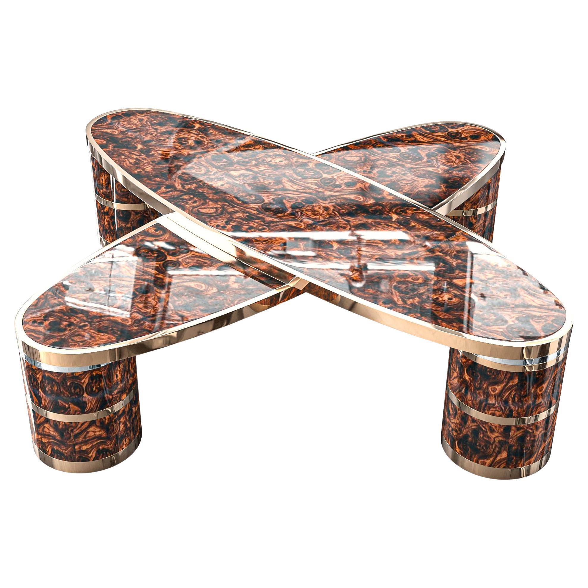"Melagrana" Coffee Table with Burl Walnut and Bronze Details, Istanbul For Sale