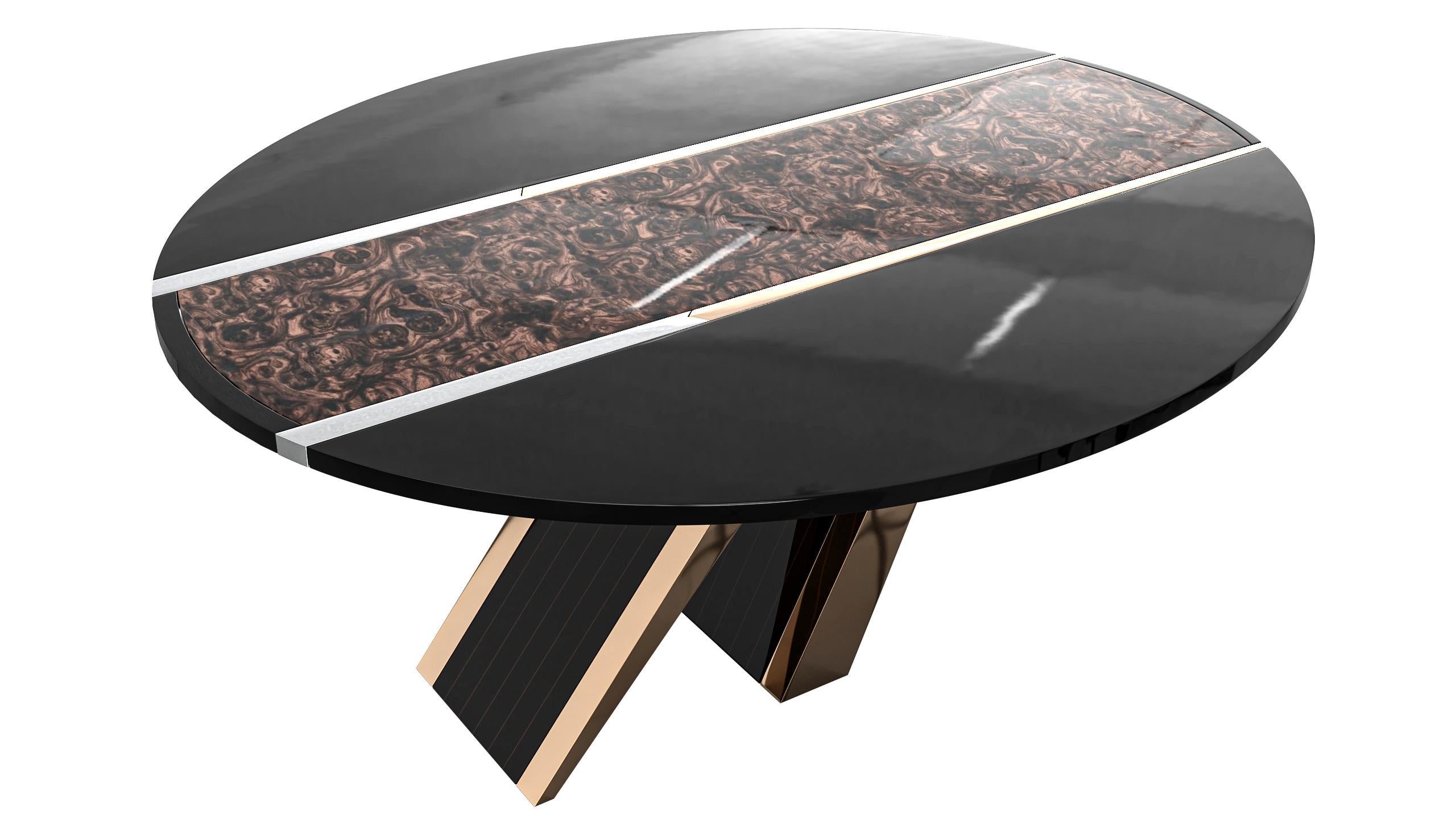 „Melagrana“-Tisch mit Bronze, Edelstahl und Wurzelnussholz, Istanbul (Handgefertigt) im Angebot