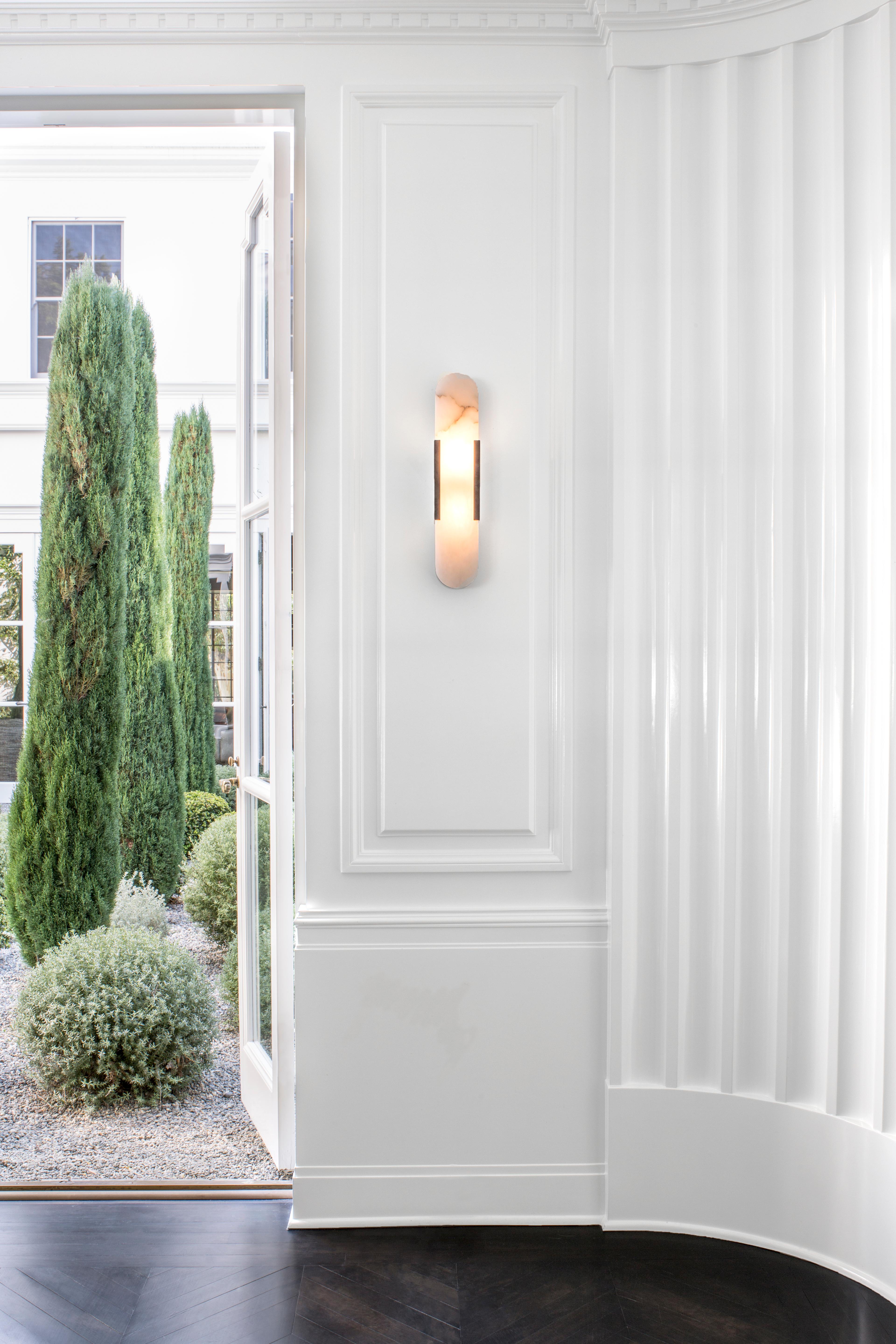 American Kelly Wearstler Melange Elongated Sconce in Brass and Natural Alabaster Stone