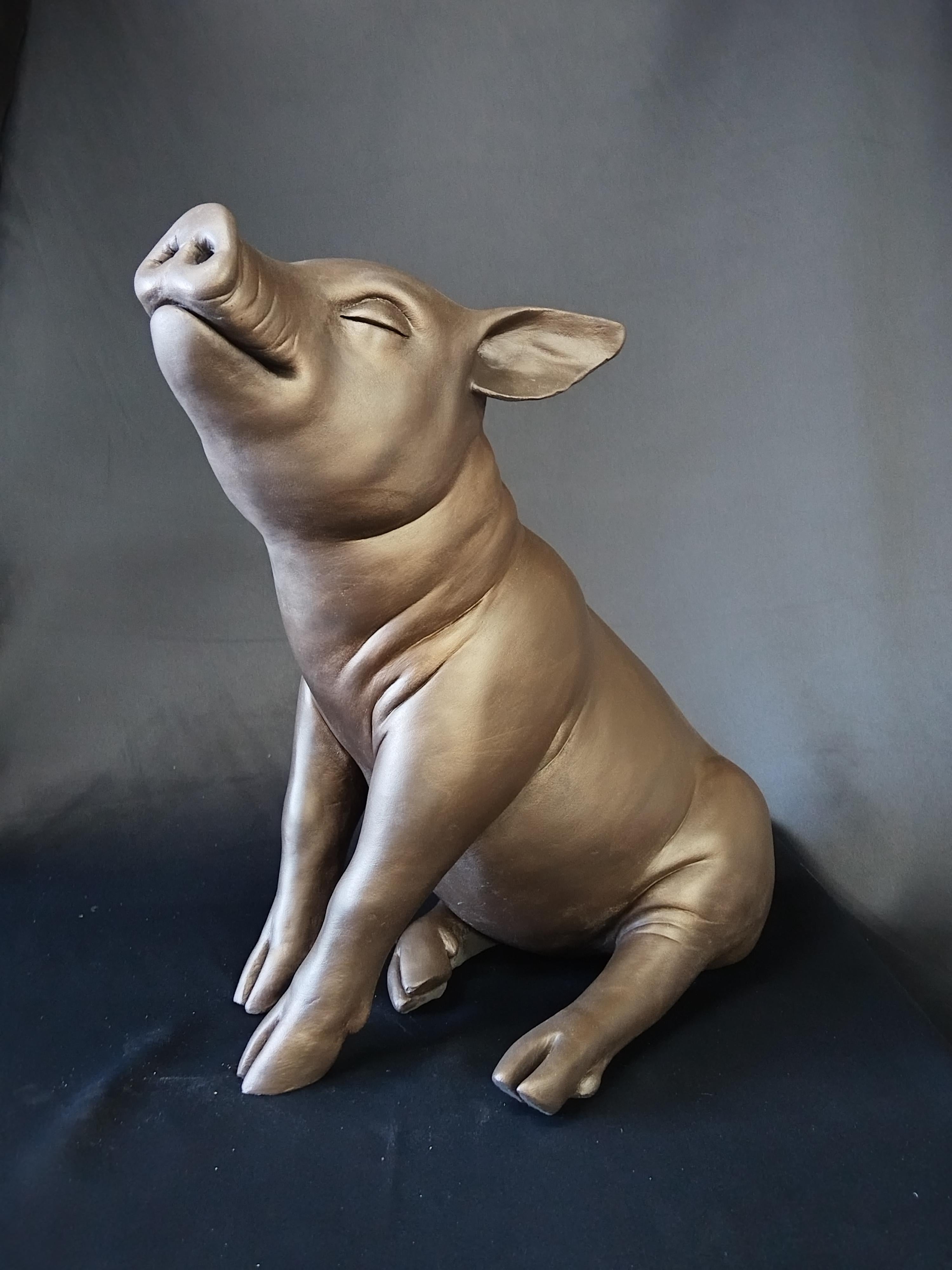 Melani Louwrens Figurative Sculpture - Life Size Limited Edition Bronze Sculpture "Piglet"