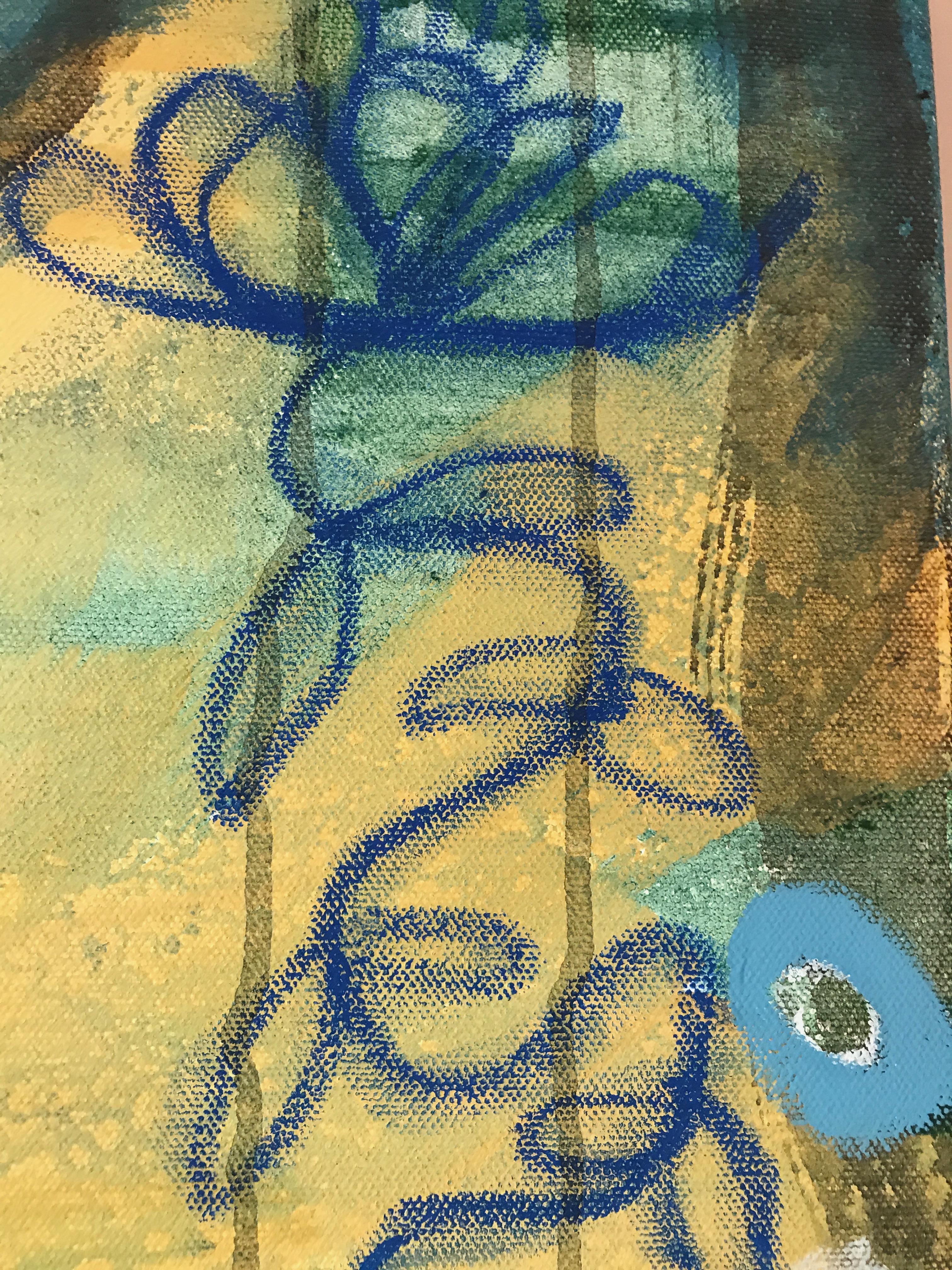 Prayer Path by Melanie Yazzie painting blue, green, red  yellow botanical Navajo 1