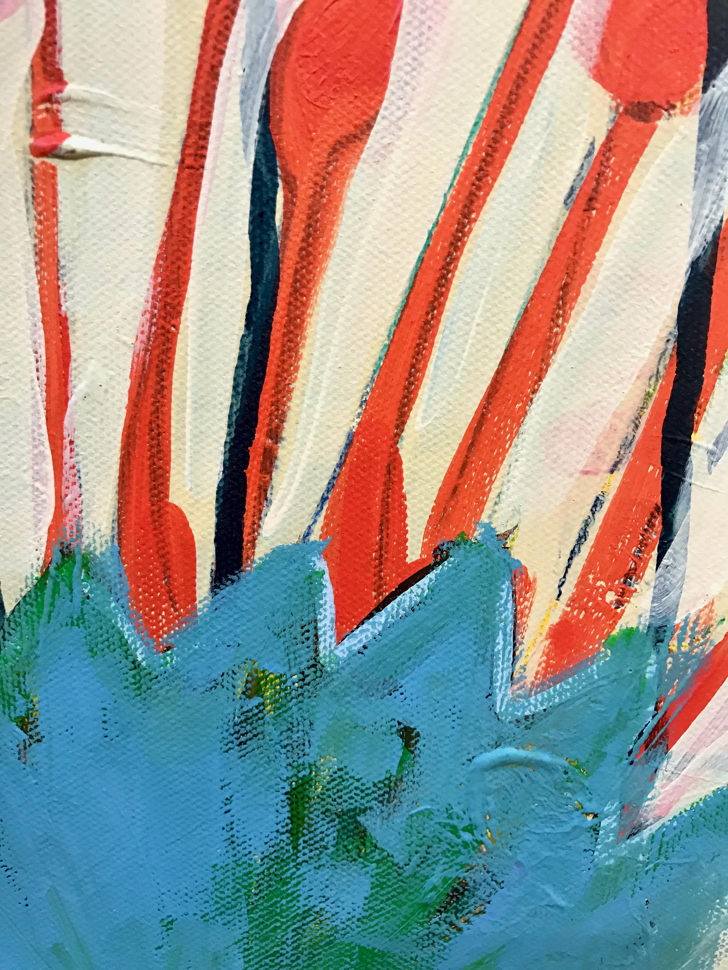 Frühling in Colorado, abstraktes Gemälde Melanie Yazzie, rosa, rot, weiß, blaugrün im Angebot 2