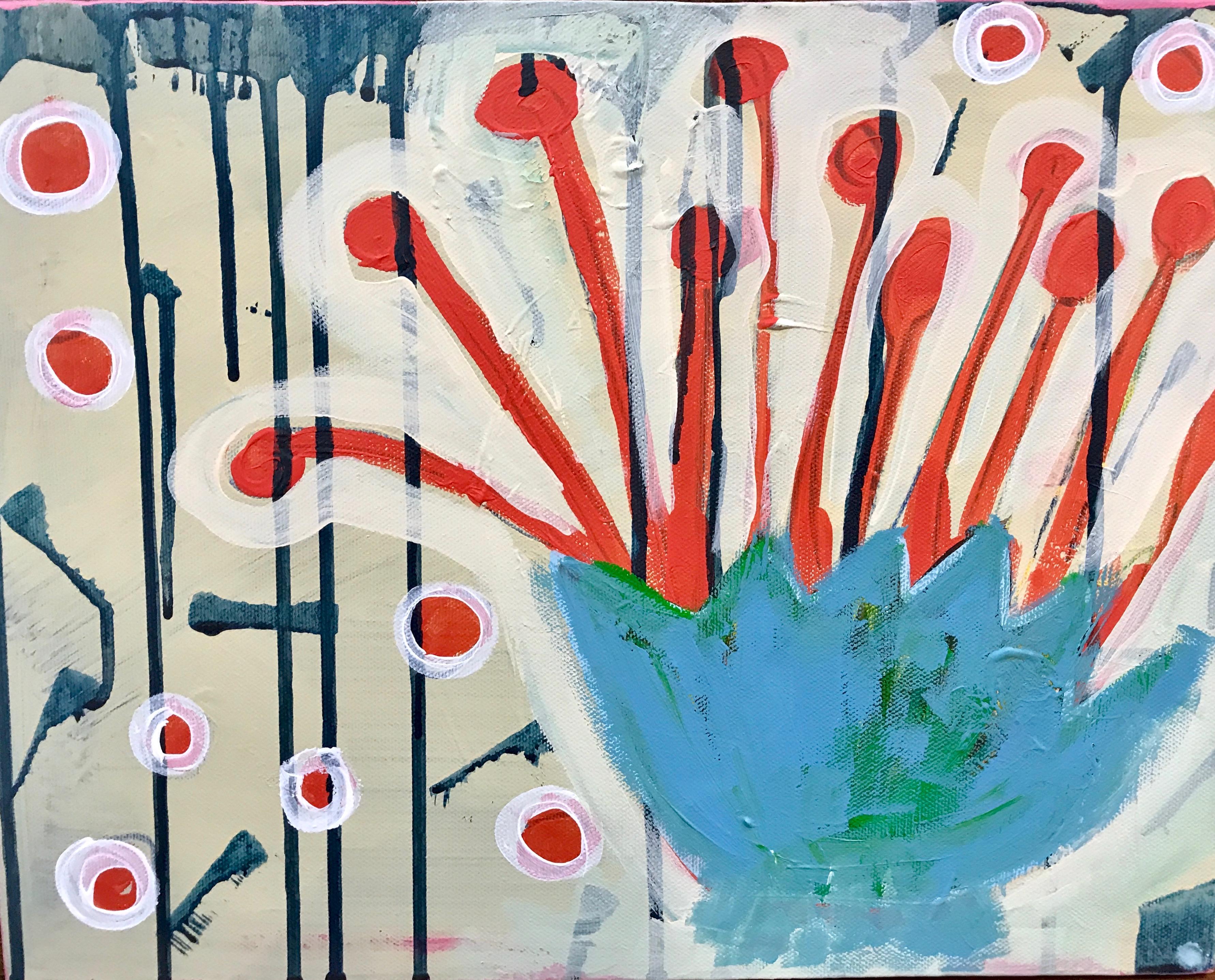 Spring in Colorado, pink, red, white, blue green abstract painting Melanie Yazzie