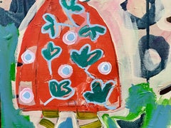 Spring, red, pink, blue painting abstract turtle